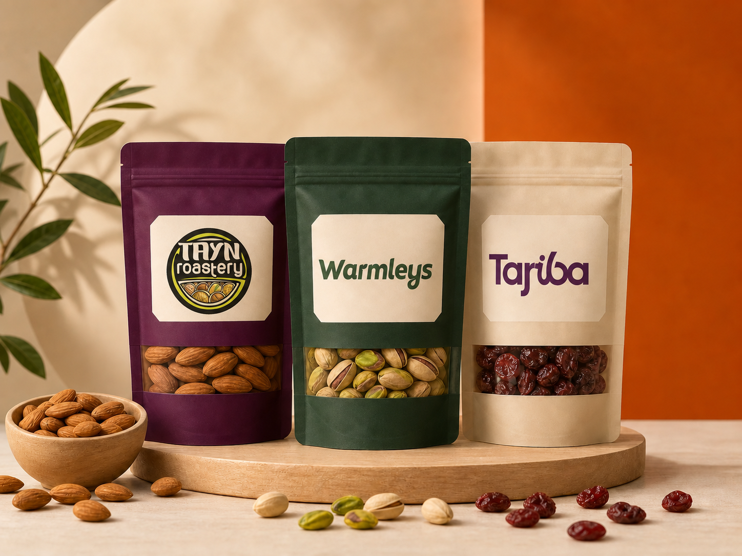 Tajriba, Warmleys and Tayn Roastery branded packs
